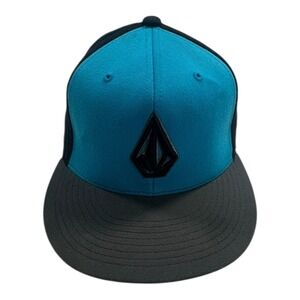 Volcom Snapback Hat Blue Black Flat‎ Brim Baseball Cap